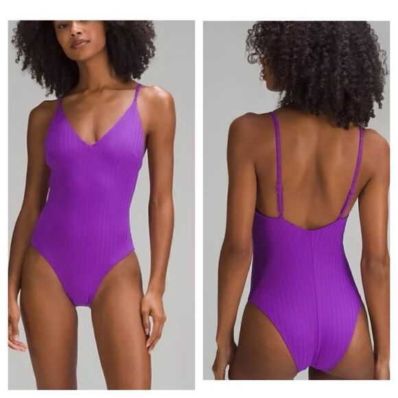 LULULEMON V-NECK RIBBED ONE PIECE SWIM SUIT NWT - Picture 1 of 10